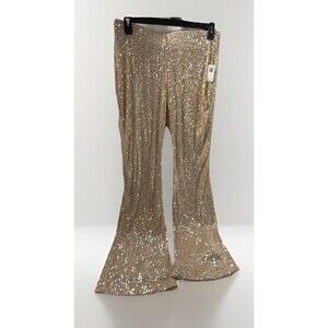 Old Navy Gold Sequined Pants Womens Size L 32" Inseam Party Clothes New